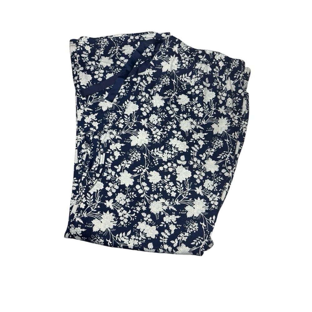 Lands‎ End Pajama PANTS Blue Floral Lounge PJs Women LARGE Elastic Drawstring